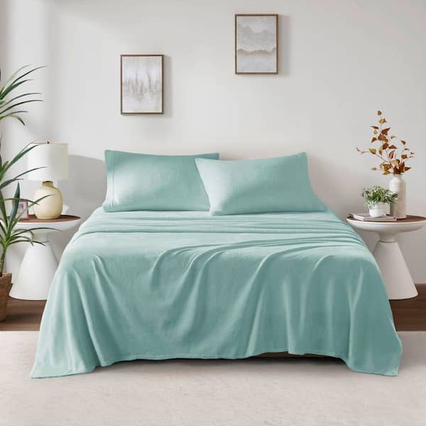 TRUE NORTH Soloft Plush 3-Piece Aqua Polyester Twin Sheet Set