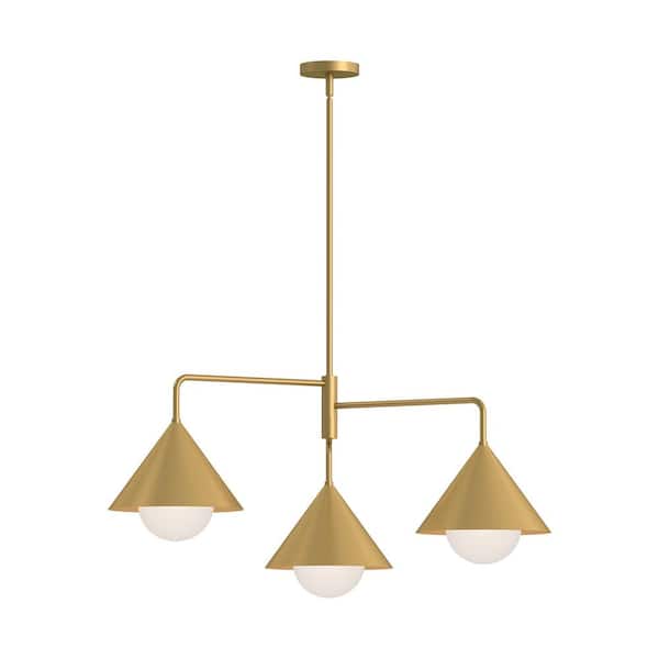ALORA MOOD Remy 38 in. 3 Light 60-Watt Brushed Gold/Opal Glass Chandelier