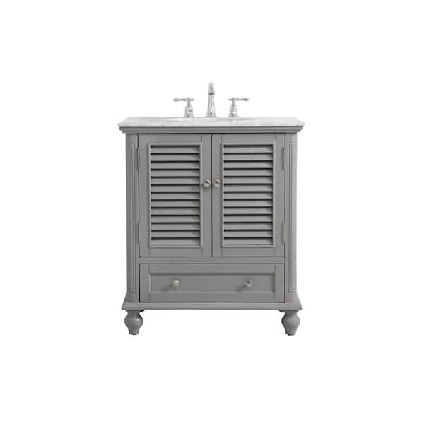 Unbranded Simply Living 30 in. Single Bathroom Vanity in Grey with Marble Vanity Top in Carrara White