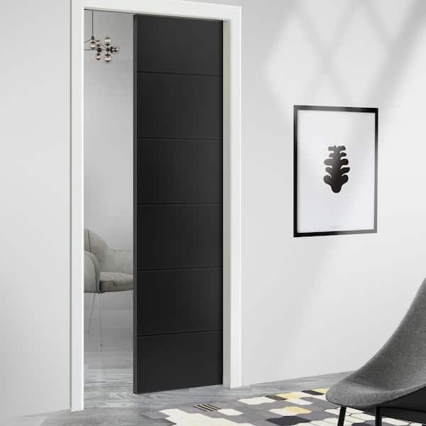 30 in. x 80 in. Black Painted Composite MDF Sliding Door with Pocket Door Frame and Hardware Kit
