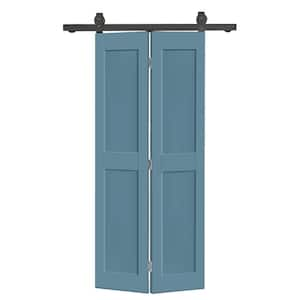 30 in. x 84 in. 2 Panel Shaker Hollow Core Dignity Blue Composite Bi-Fold Door with Sliding Barn Door Hardware Kit