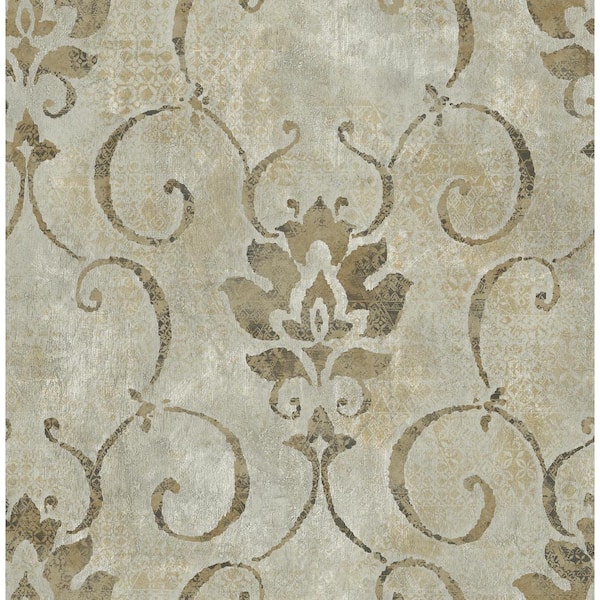 Seabrook Designs Brilliant Metallic Silver and Taupe Damask Paper Strippable Roll (Covers 56.05 sq. ft.)