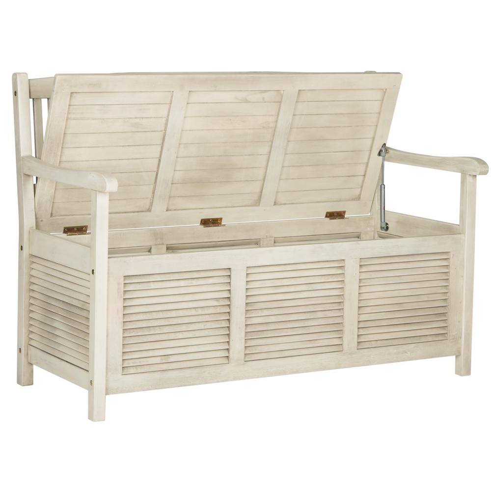 Distressed White Acacia Outdoor Storage Bench