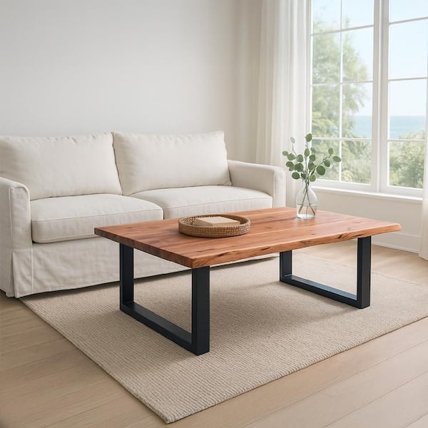 THE URBAN PORT 45 in. Natural Brown and Black Rectangle Acacia