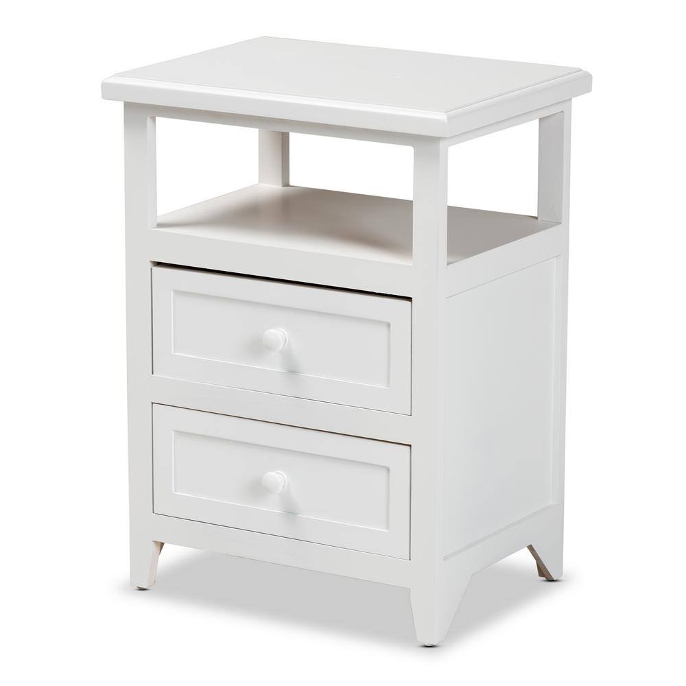 Modern Contemporary White Paulownia Wood 2-Drawer End Table