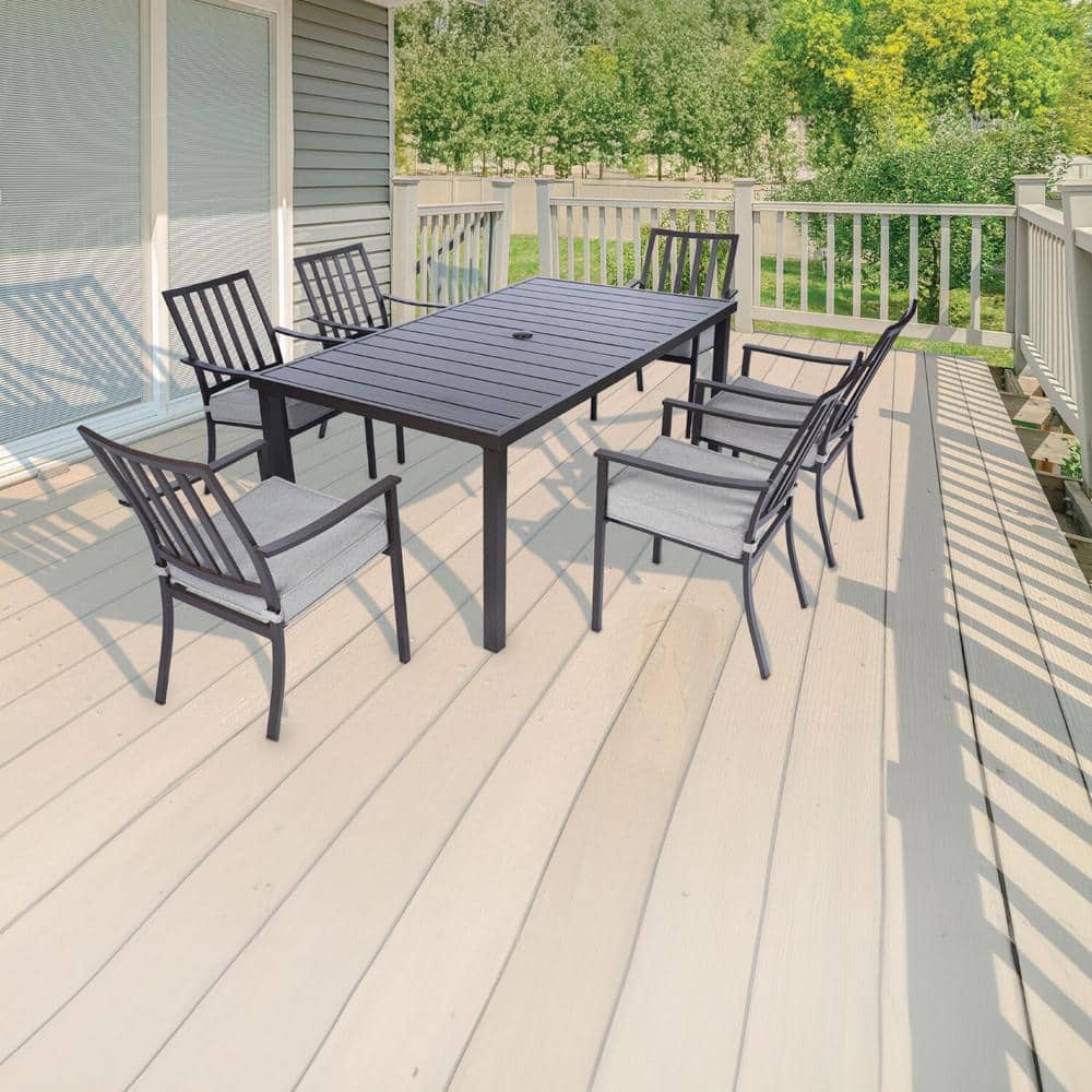 Carter 7-Piece Pewter Grey Aluminum Outdoor Dining Set with Cushions