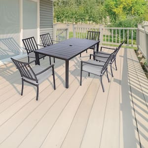 Carter 7-Piece Aluminum Outdoor Dining Set w/ Gray Cushions with All-Weather Frames, 6 Chairs, 72 in. x40 in. Slat Table
