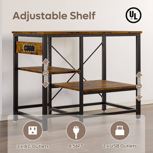 Brown 36.61 in. Accent Cabinet or Aquarium Stand with 3-Open Shelves, Fish Tank Stand with Power Outlet