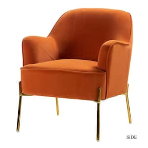 Nora Modern Orange Velvet Accent Chair with Gold Metal Legs