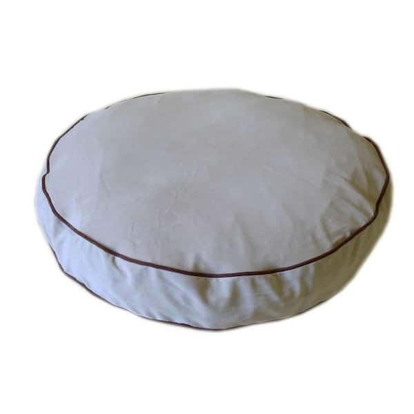 Unbranded Large Microfiber Round-A-Bout Dog Bed - Linen with Chocolate Piping