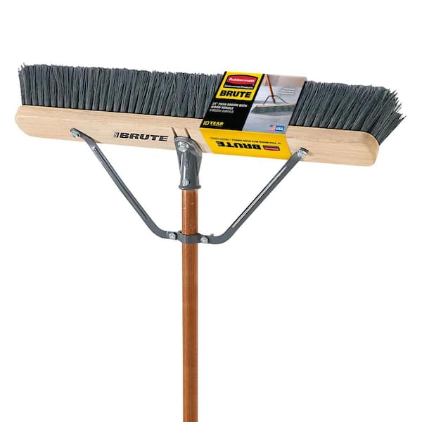 BRUTE 24 in. Smooth Surface Push Broom with Wood Handle
