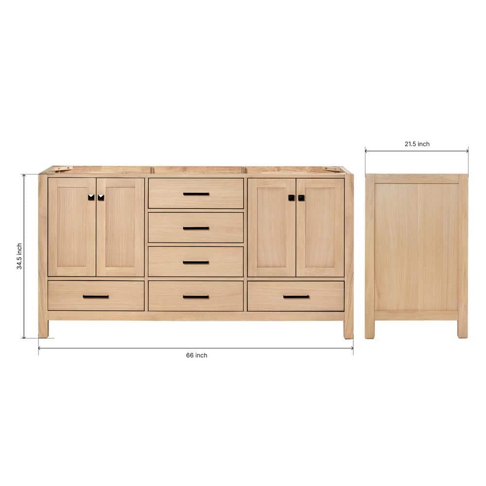 66'' Medium Oak Double Freestanding Bathroom Vanity with Black Hardware