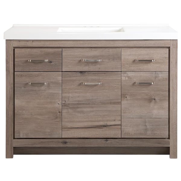 St. Paul Prestbury 49 in. W x 22 in. D x 37 in. H Single Sink  Bath Vanity in White Washed Oak with White Cultured Marble Top