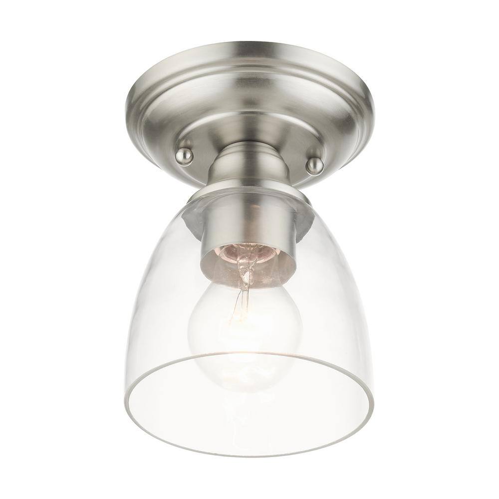 Brushed Nickel 1-Light Flush Mount with Clear Glass Shade