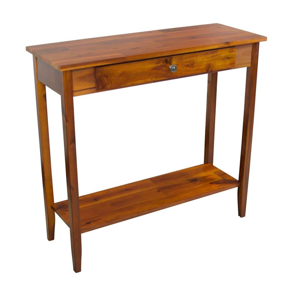 Mahogany Acacia Wood Console Table with Drawer and Shelf
