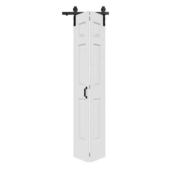 ARK DESIGN 24 in. x 84 in. Paneled 6-Lite White Primed Hollow Core MDF Composite Bi-fold Door with Bifold Barn Door Hardware