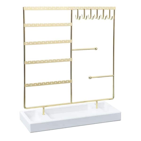 Gold 11.8 in. x 14.5 in. Metal Rustic Jewelry Stand with 360° Rotating Necklace Holder