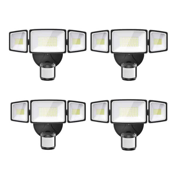 65 Watt Equivalent 6500 Lumen 180 Degree Black Motion Sensing Dusk to Dawn LED Flood Light 4-Pack