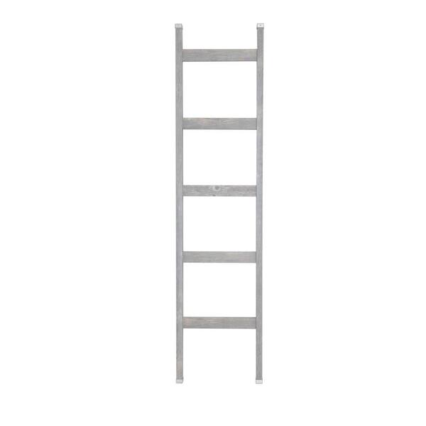 BrandtWorks 72 in. Gray Barn Wood 5-shelf Ladder Bookcase with Open Back