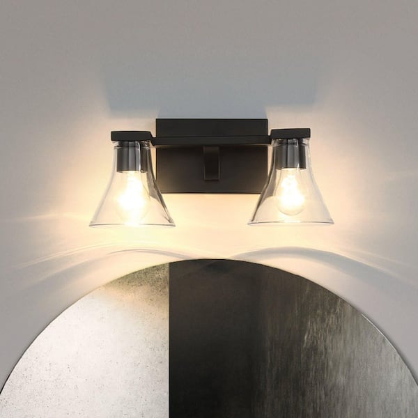 Gilford 14-in. 2-light Matte Black Vanity Light with Clear Glass Shades