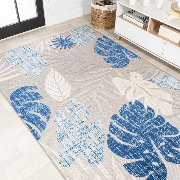 JONATHAN Y Montego High-Low Tropical Palm Brown/Navy/Ivory 2 ft. x 8 ft.  Indoor/Outdoor Area Rug HWC101B-28 - The Home Depot