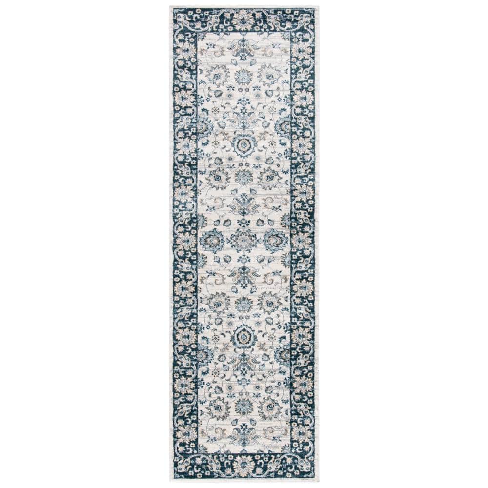Isabella Cream and Navy Stain-Resistant Runner Rug