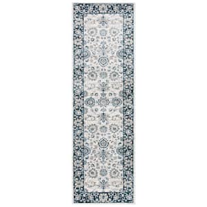 Isabella Cream/Navy 2 ft. x 7 ft. Geometric Runner Rug