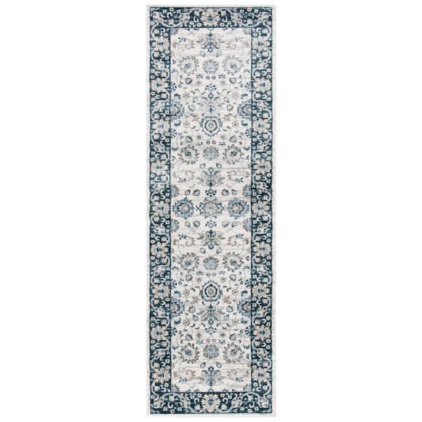 SAFAVIEH Isabella Cream/Navy 2 ft. x 7 ft. Geometric Runner Rug