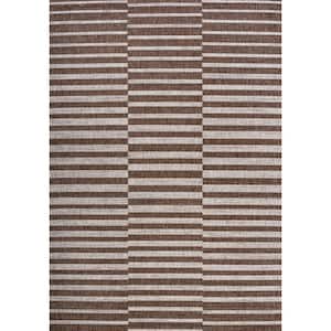 Sukie Modern Offset Stripe Brown/Beige 3 ft. x 5 ft. Indoor/Outdoor Area Rug