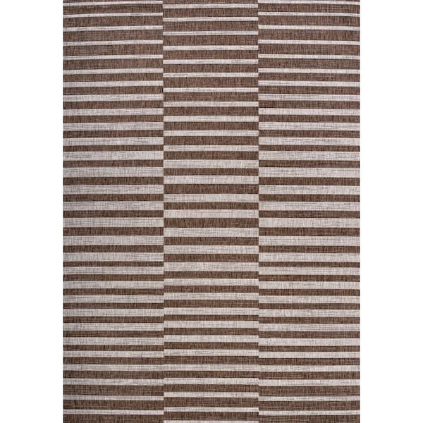 Sukie Modern Offset Stripe Brown/Beige 8 ft. x 10 ft. Indoor/Outdoor Area Rug