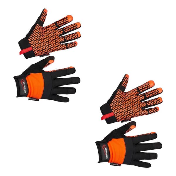 BISON LIFE Large/X-Large, Black/Orange, Super Grip Gloves, Non-Slip Textured Palm, Hook and Loop Wrist Strap (2-Pairs)