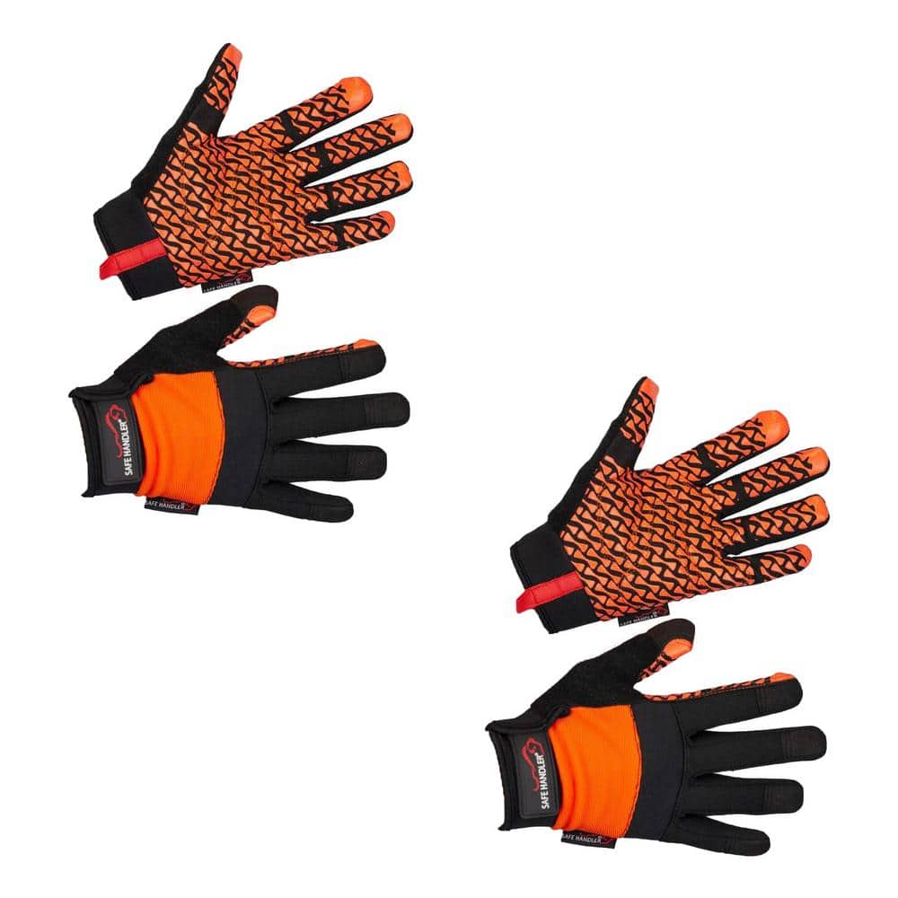 Safe Handler Large/X-Large, Black/Orange, Super Grip Gloves, Non-Slip  Textured Palm, Hook and Loop Wrist Strap (2-Pairs) BLSH-MSRG-14-LXL2O-2 -  The 