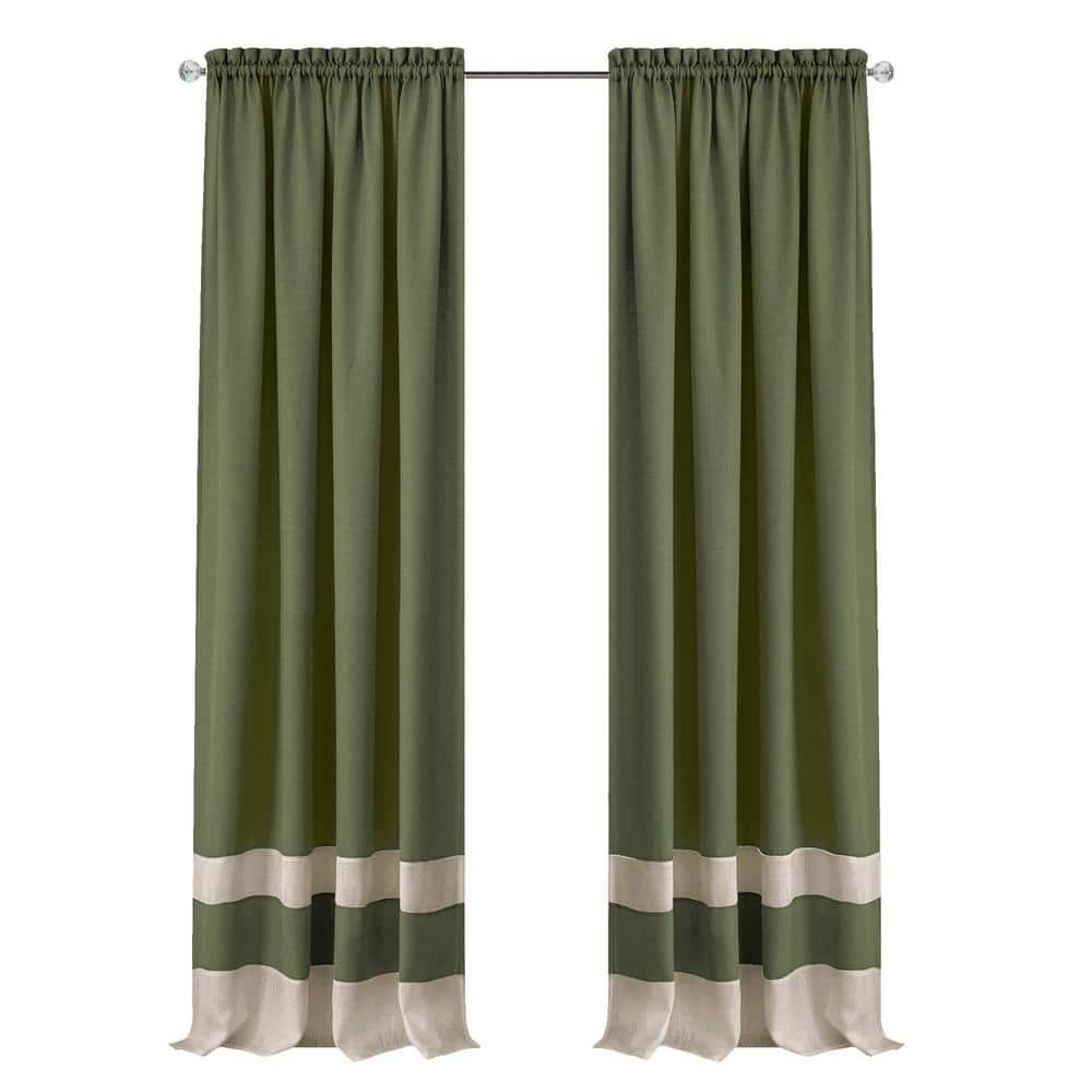 Green and Camel Light Filtering Rod Pocket Drapes