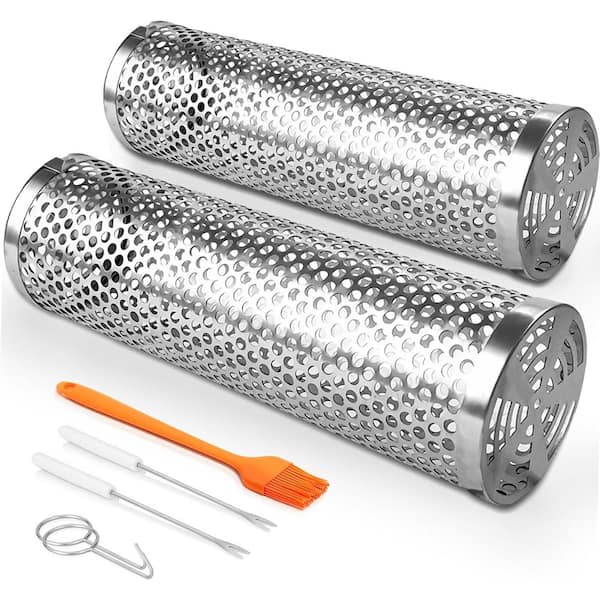 Primehome Rolling Grilling Baskets for Outdoor Grill Bbq Net Tube Stainless Steel Mesh Barbecue Cylinder