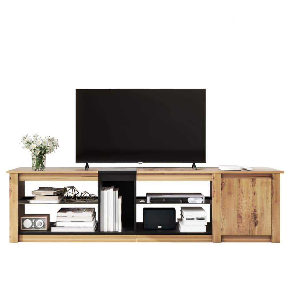 Black Plus Natural Modern TV Stand Fits TVs up to 80 in. Media Console Ent