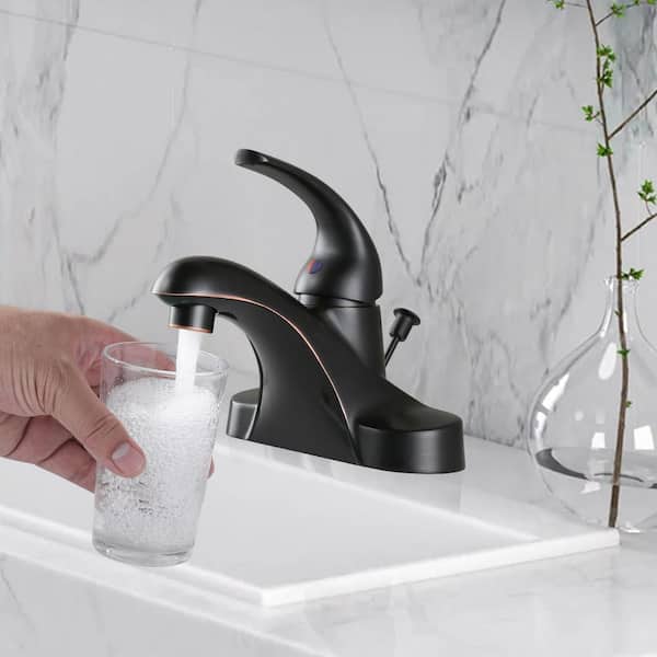 Modern 4 in. Centerset Single Handle Bathroom Faucet, Low Arc Basin Faucet with Lift Rod Drain Kit in Oil Rubbed Bronze
