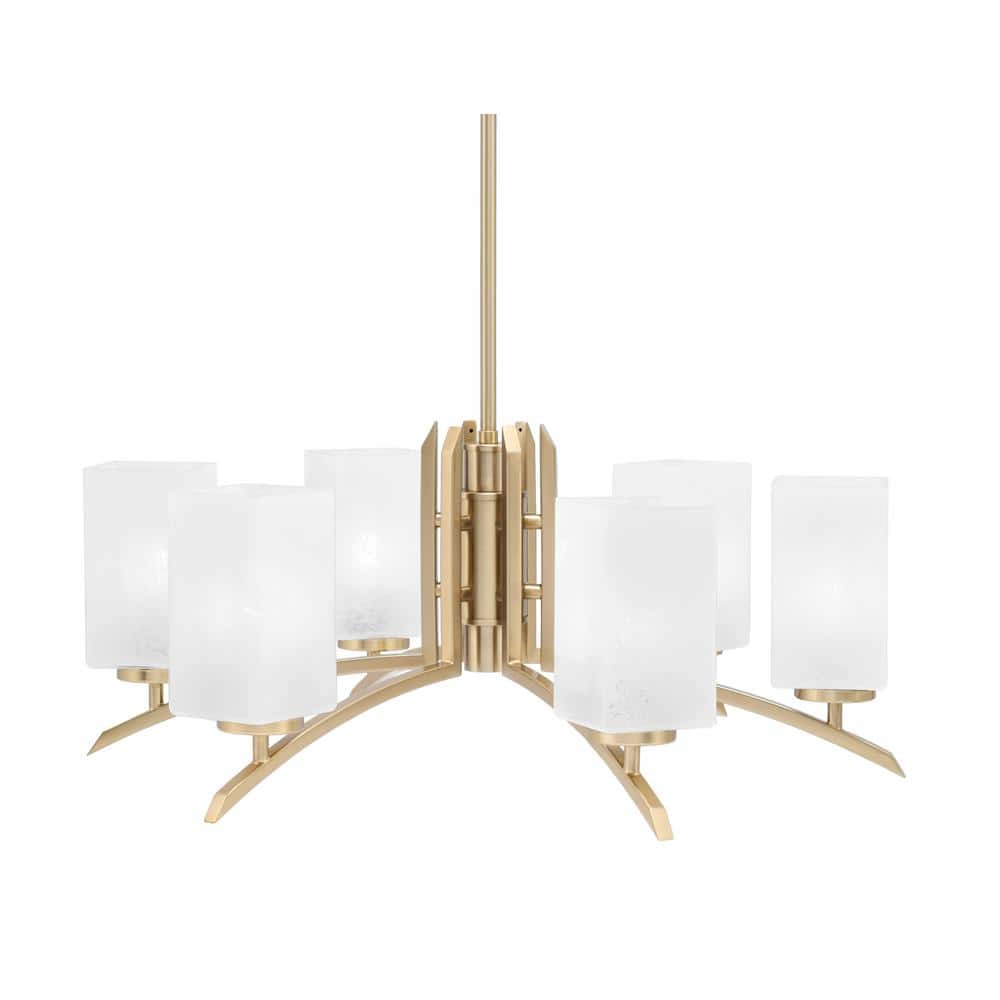 Siena 26 in. 6-Light New Age Brass Chandelier with 3.5 in. White Marble Gla