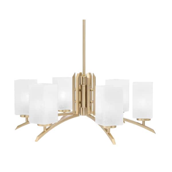 Unbranded Siena 26 in. 6-Light New Age Brass Chandelier with 3.5 in. White Marble Glass Shades, no bulbs included