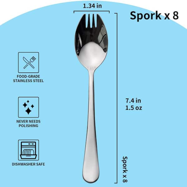 7.4 in. Stainless Steel Sporks and Forks for Kitchen, Dessert, Ice Cream, Salad, Soup, Noodle and Spaghetti (8-Pack)