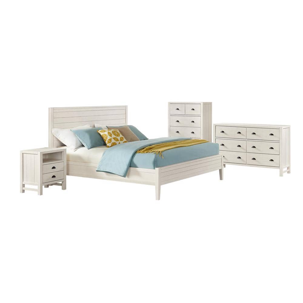 Arden 4-Piece Wood Bedroom Set with King Bed, 2-Drawer Nightstand, 5-Drawer