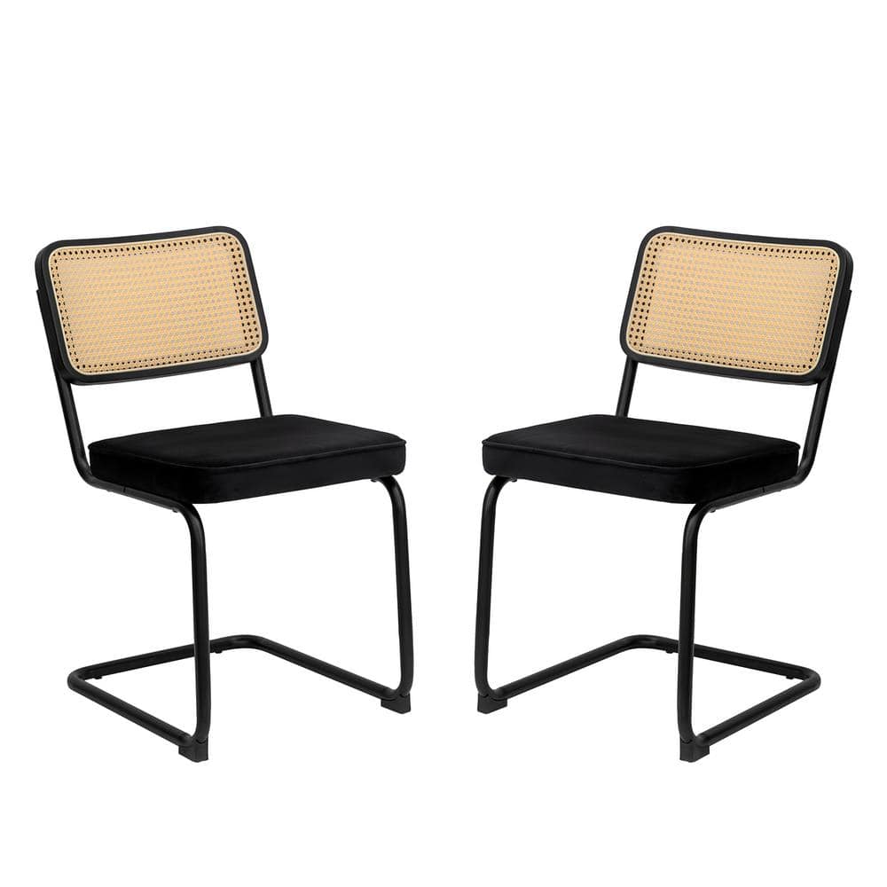 Modern Black Metal Outdoor Dining Chair with Black Velvet Cushions For Dini