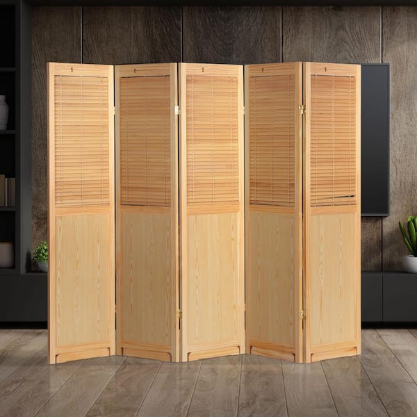 Natural 6 ft. Tall Adjustable Shutter 5-Panel Room Divider
