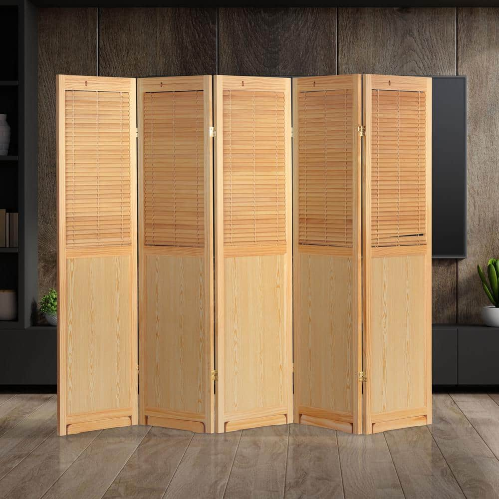 Oriental Furniture Natural 6 ft. Tall Adjustable Shutter 5-Panel Room ...