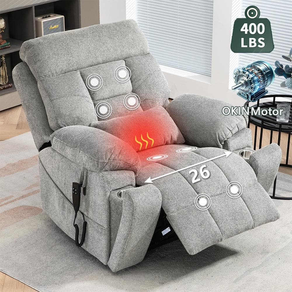 Enhanced Flagship Oversized Dual OKIN Motor Chenille Lift Recliner with Mas