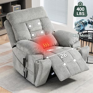 Enhanced Flagship Oversized Dual OKIN Motor Chenille Lift Recliner with Massage Heating and Assisted Standing - Grey