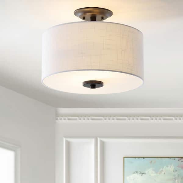 JONATHAN Y Marc 15 in. Oil Rubbed Bronze/White Metal LED Flush Mount