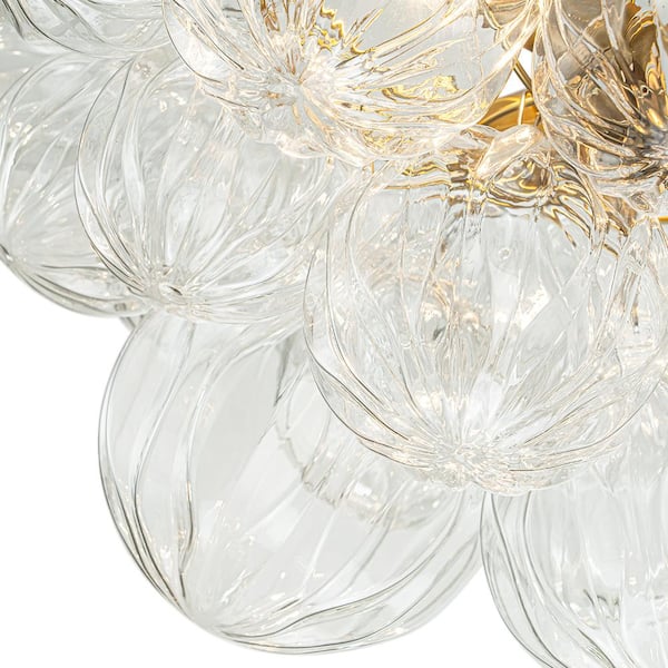 HUOKU Neuvy 20.9 in. W 3-Light Brush Gold Semi-Flush Mount