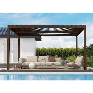 12 ft. x 16 ft. Bronze Aluminum Outdoor Louvered Pergola with Adjustable Canopy Retractable Hardtop Gazebo Sun Shade