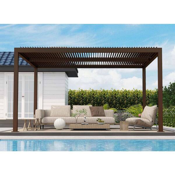 PURPLE LEAF 12 ft. x 16 ft. Bronze Aluminum Outdoor Louvered Pergola ...