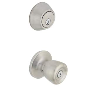 Simple Series Bell Stainless Steel Keyed Entry Door Knob with Single Cylinder Deadbolt Combo Pack